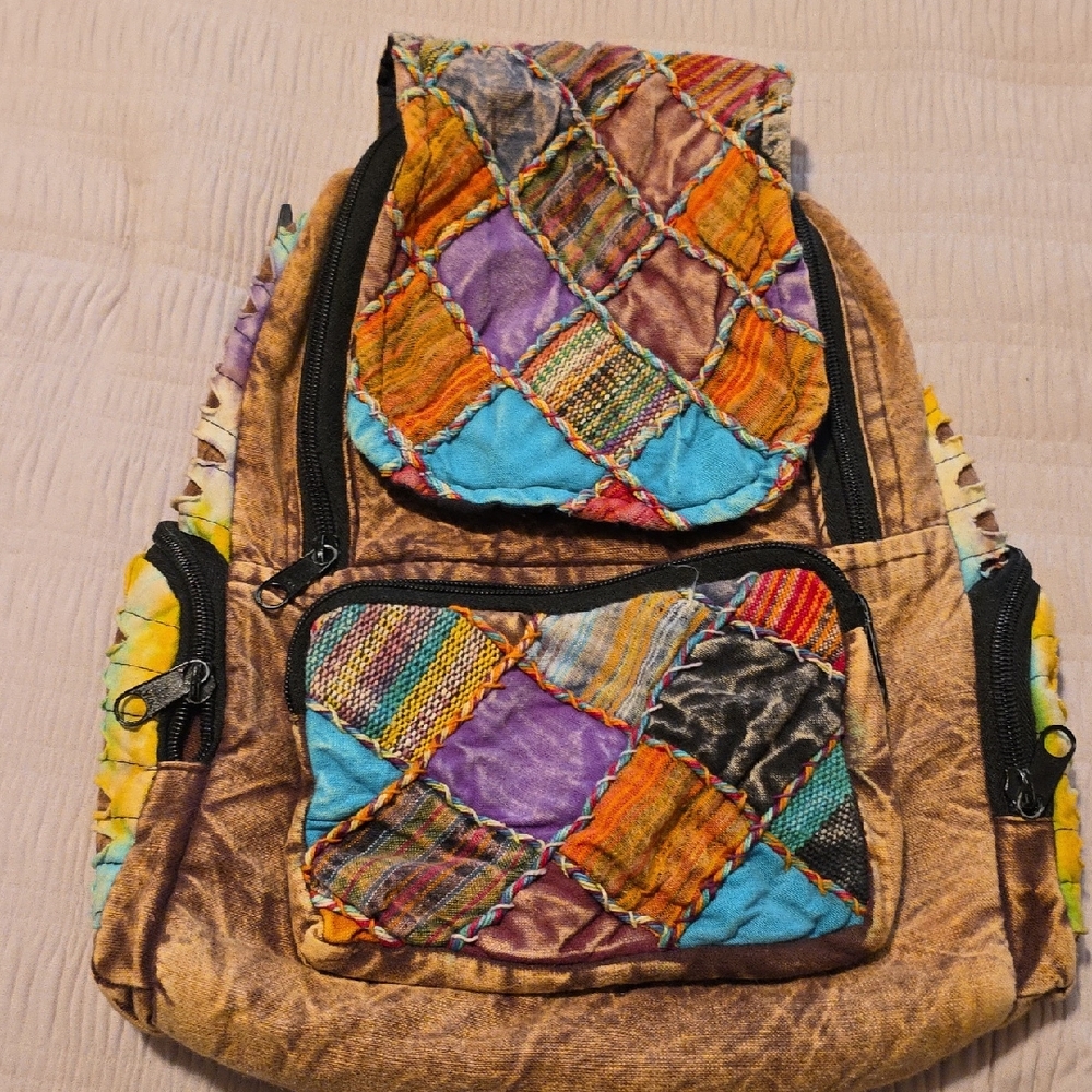 Patchwork Multicolor Backpack, Cute Backpack In G… - image 1
